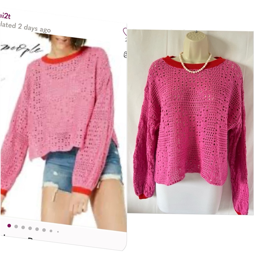 ‼️SOLD‼️Free People Home Run Crochet Cropped Sweater -EUC **